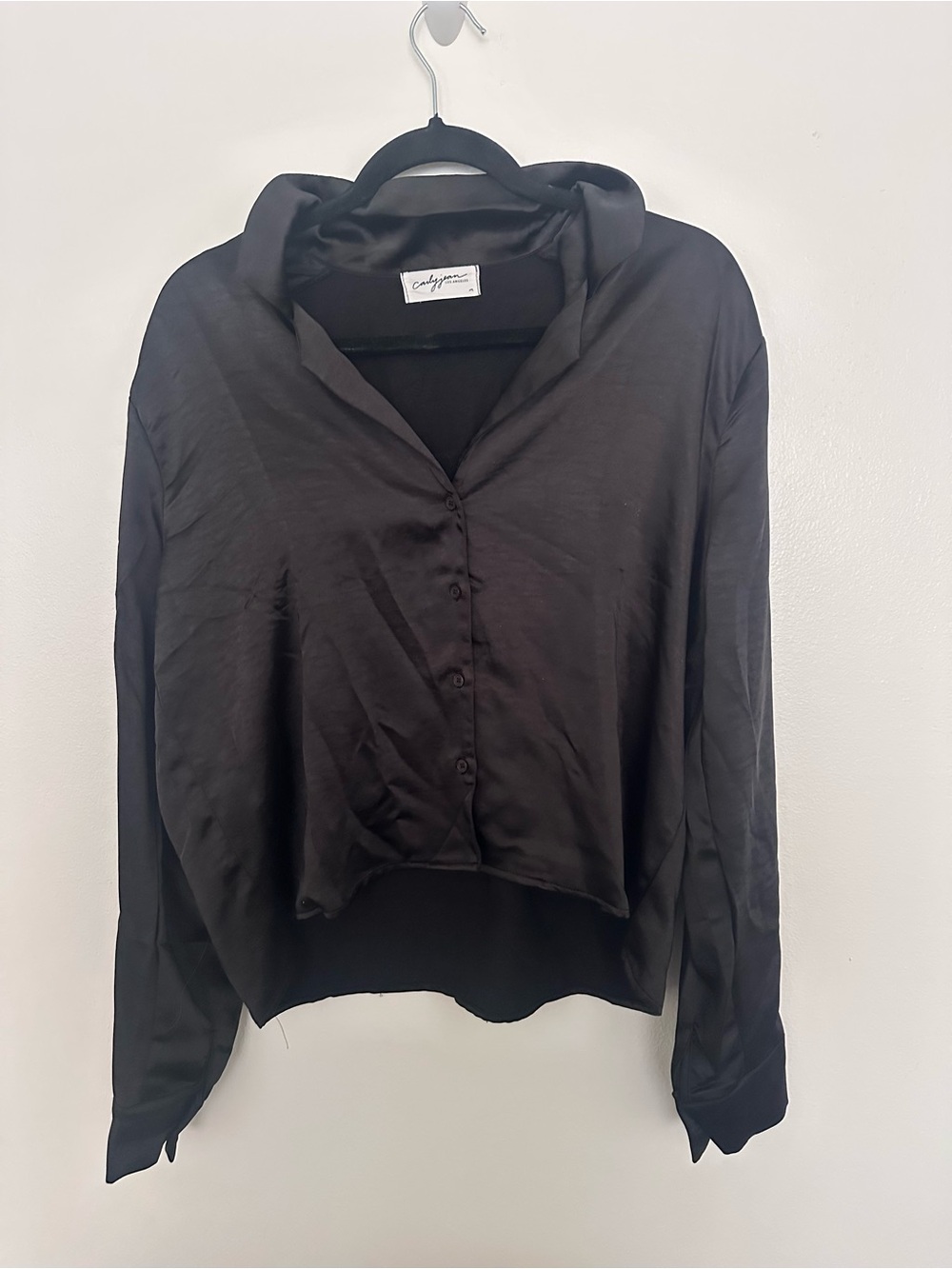 CJLA Black Silk-Blend Button Front Top